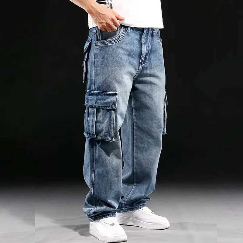 Fashion Trendy Men Multi Pocket Denim Pants American Vintage High Street Jeans Oversized Loose Fat Straight Trouser Cargo Pant W250905