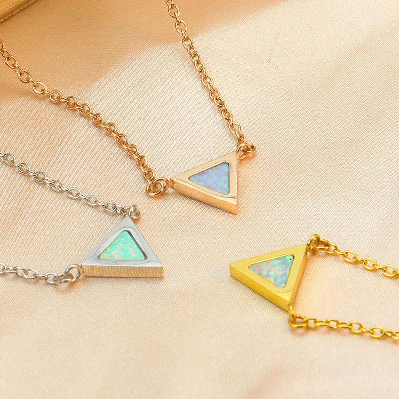 DHpet 2025 Spring: Unisex Stainless - steel Opal - inspired Necklaces with Triangular Pendant