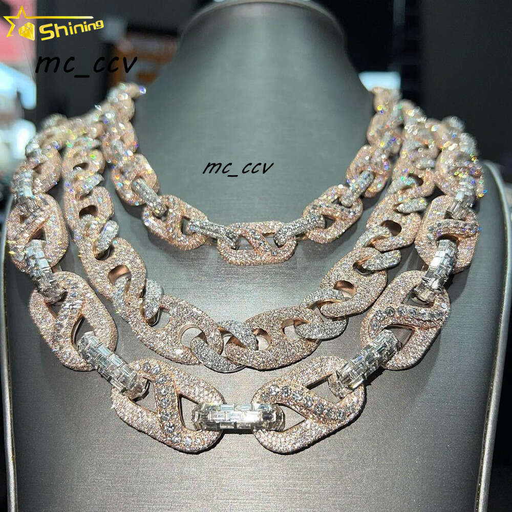 Crazy Design Bussdown Custom 15mm 18mm 20mm Vvs Moissanite Chain Hip Hop Baguette Moissanite Cuban Link Chain
