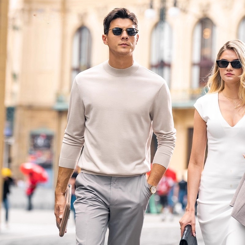 F1006 Spring and autumn new men's wool T-count worsted half-high collar sweater men's machine washable knitted bottoming shirt men's cl