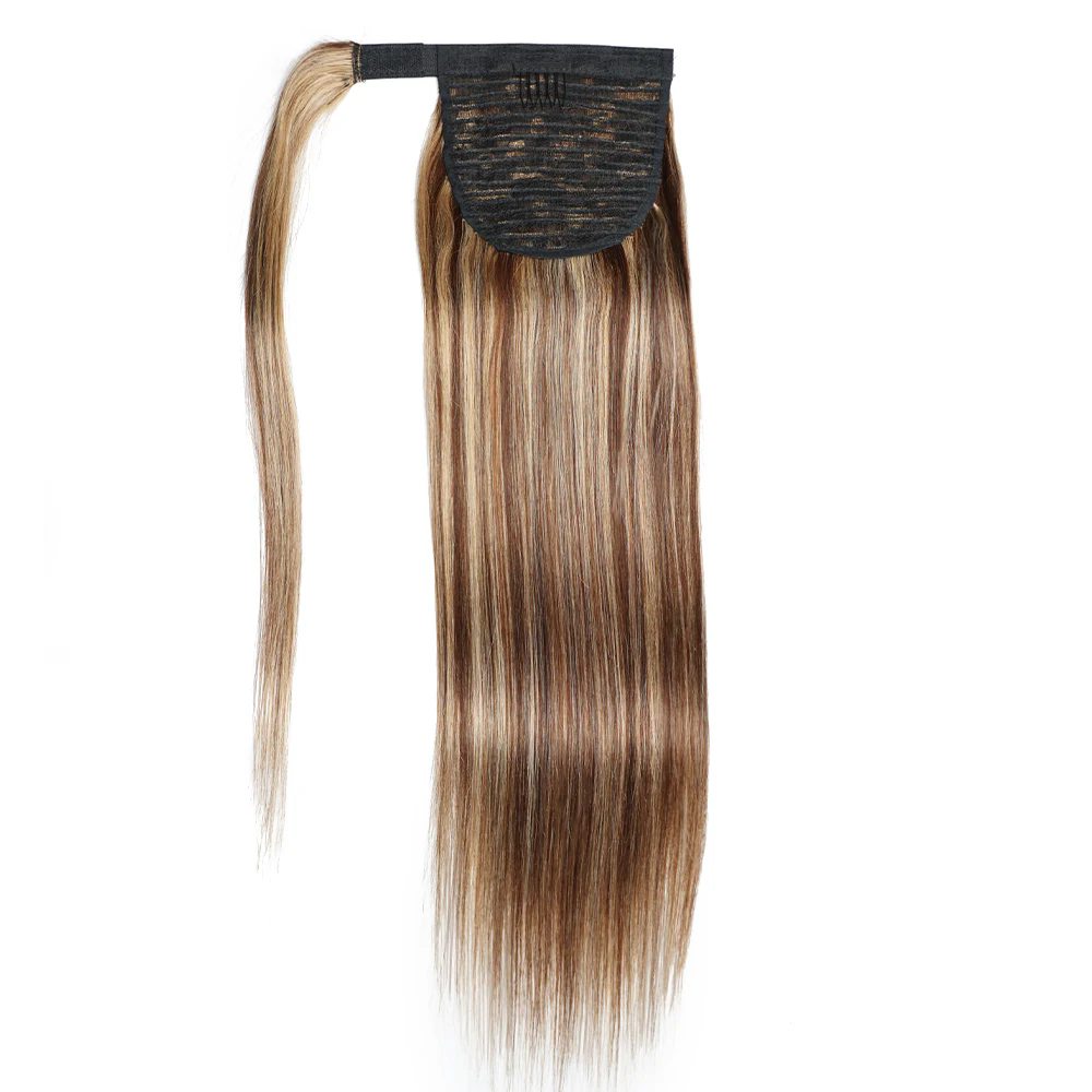 Ponytail Human Hair Straight 120g Extensions Remy Hair 12-24inch Ombre Brown Ponytail for Women