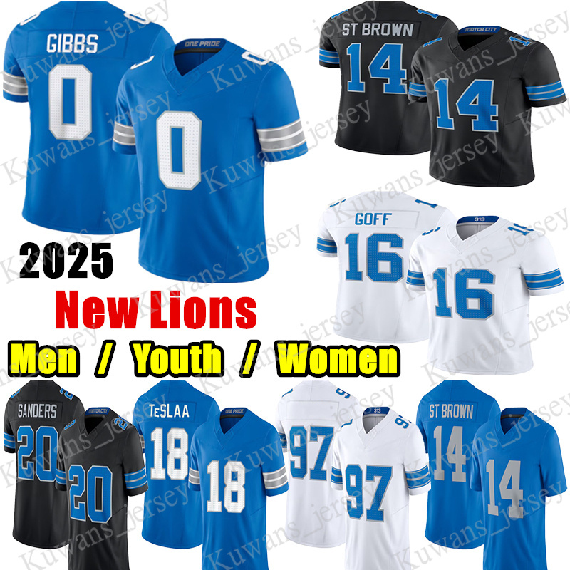 #0 Jahmyr Gibbs Football Jersey #16 Jared Goff Isaac TeSlaa Amon-Ra St Brown Jameson Williams Barry Sanders Johnson Sam LaPorta Terrion Arnold Tyleik Williams jerseys
