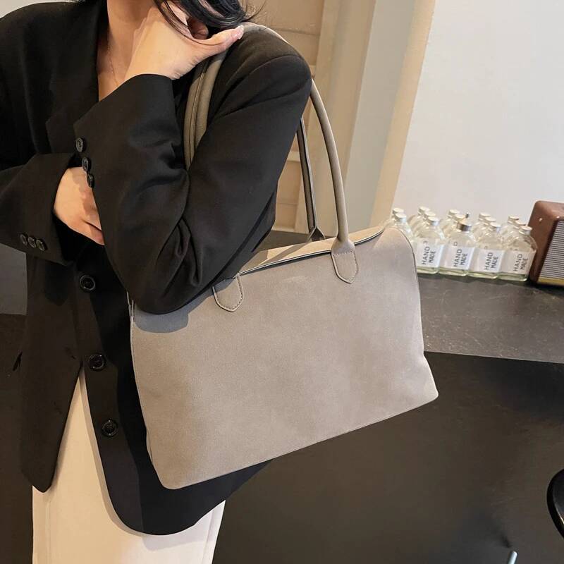 Business Briefcase Style Shoulder Bags For Women Soft Faux Suede Big Capacity Shopper Totes 2025 Latest Designer Handbags