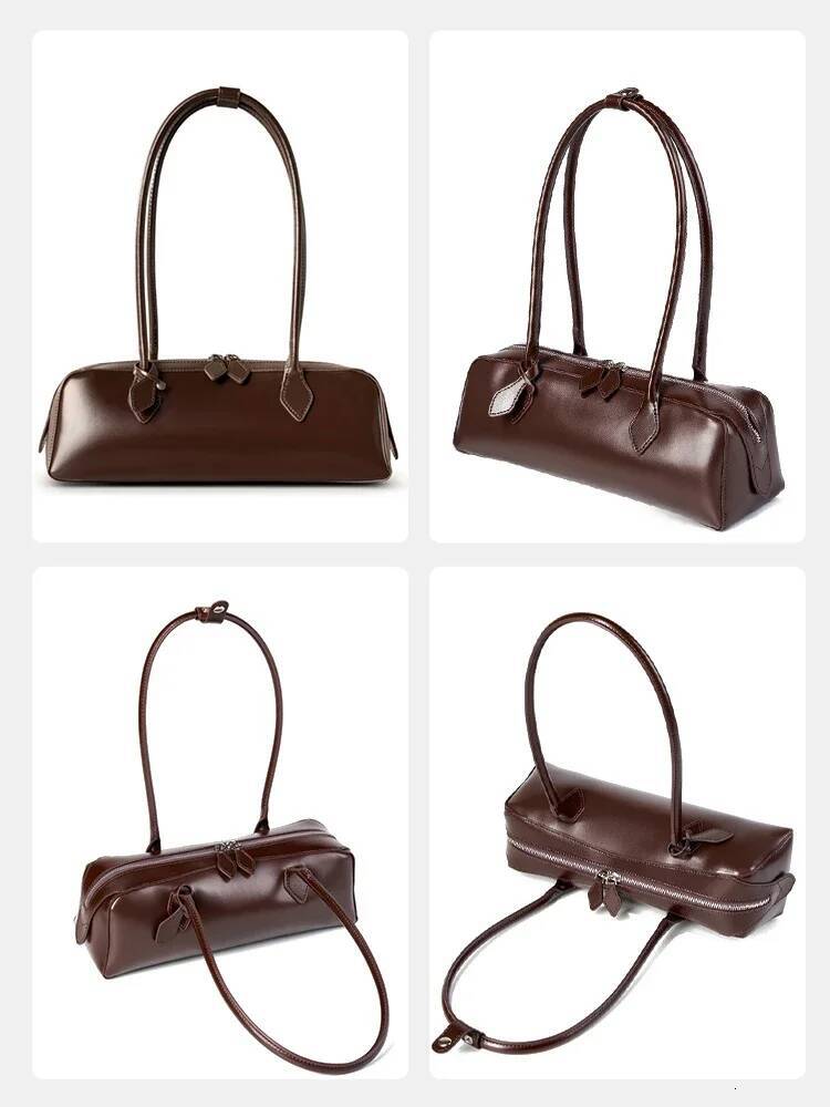 Zency Designer Underarm Handbag Cowhide Leather Shoulder Bag Ladies Satchel French Style