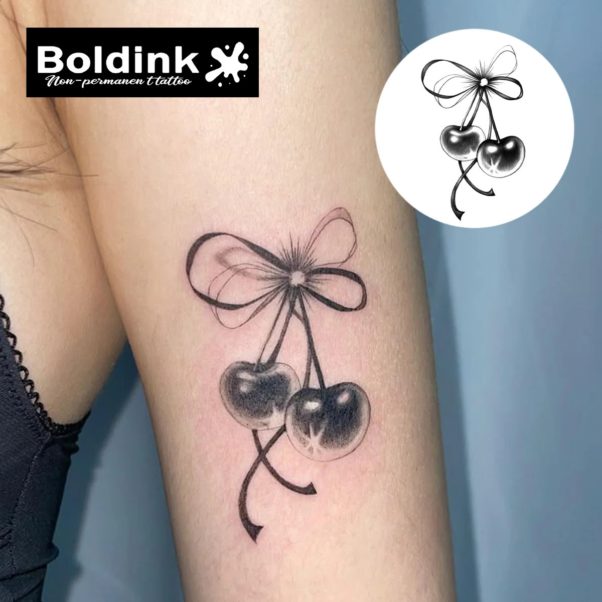 BOLDINK Cherry Bowknot Moisturizing Tattoo Sticker Unisex Fashion n Colorful Easy Apply Waterproof Lasts 12 Week 250825