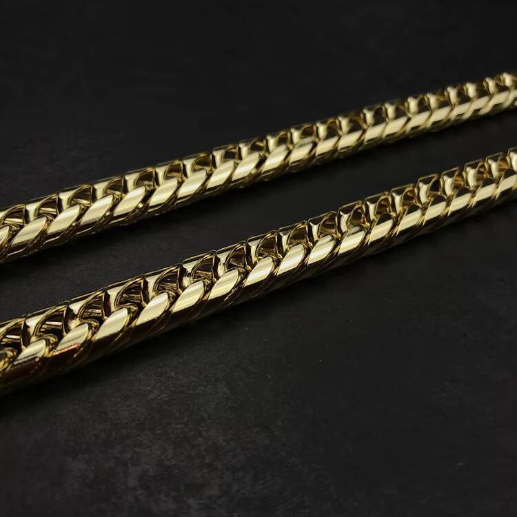 GZYS JEWELRY Wholesale Hip Hop Mens 12mm 60cm 18k Gold Double Row Circular Chain Stainless Steel Chain Necklace