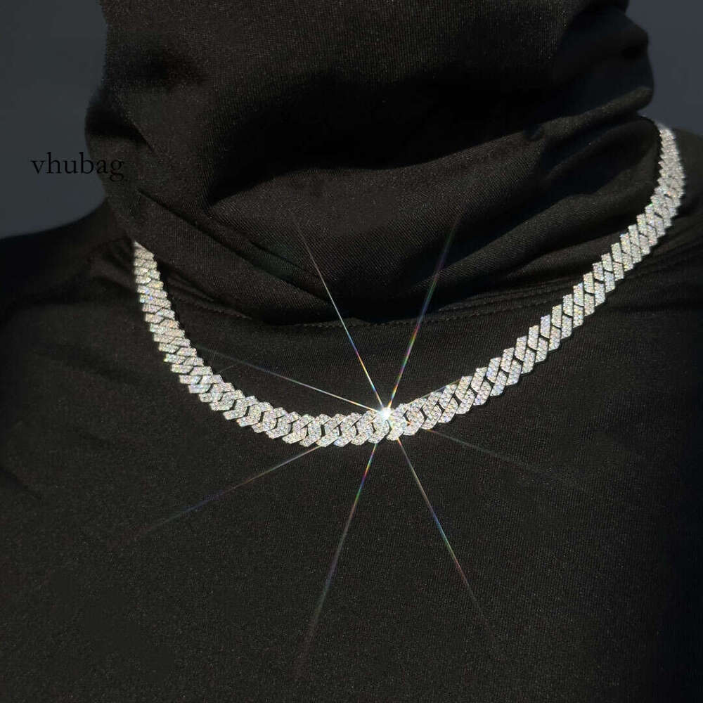 12mm Dia Moissanite Necklace Iced Out Hip Hop Jewelry Gold Plated Cuban Link Chain