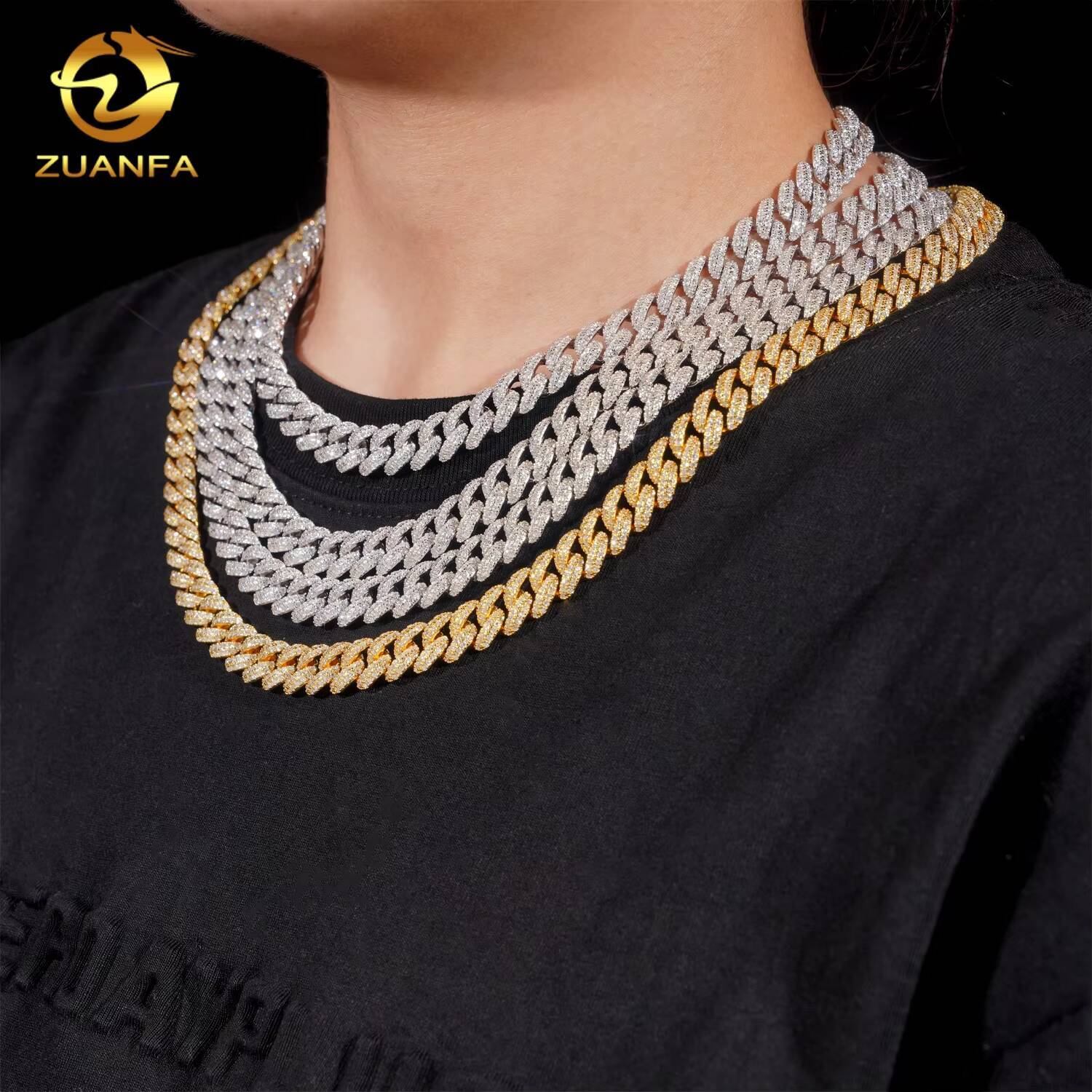 10mm Classic Moissanite Cuban Chain Instock Iced Out Hip Hop Jewelry 925 Silver Pass Diamond Test Miami Cuban Link Chain