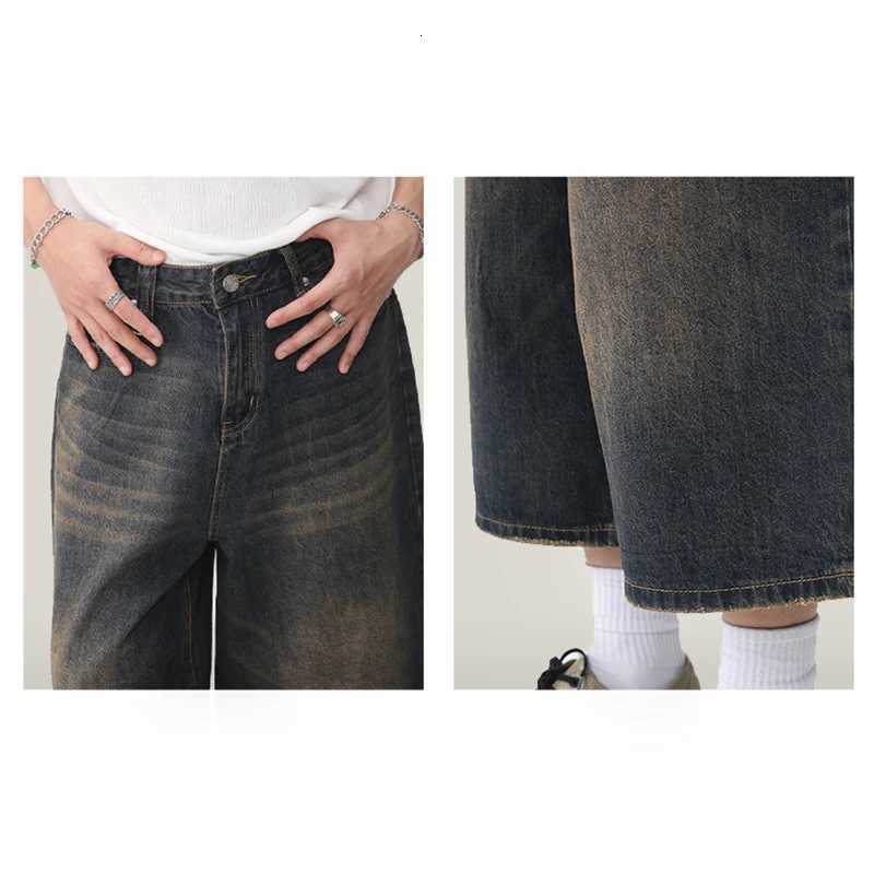 Summer Men Capri Short Jeans Male Fashion Retro Blue Denim Mid Pants Korean Casual Baggy Straight Wide Leg Calf Length Pants W250905