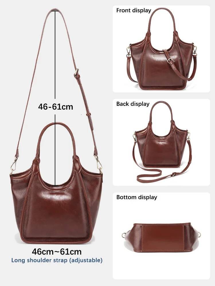 Zency Vintage Fashion Oil Wax Leather Top Handle Bags For Women Trendy 2025 Winter 009005