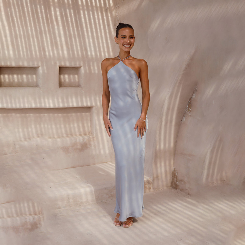 2024 SpringSummer New Sexy Solid Color Slim Fit Sleeveless Backless Elegant Dress for Women