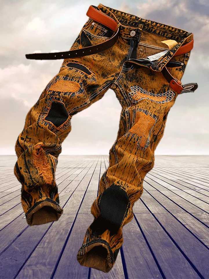 Retro trend motorcycle mens straight jeans W250905