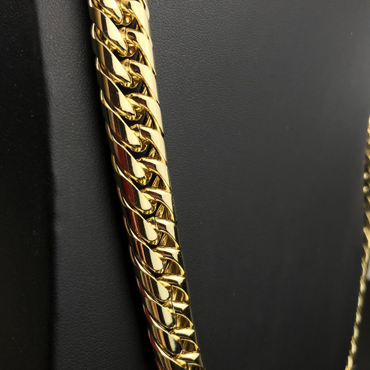 GZYS JEWELRY Wholesale Hip Hop Mens 12mm 60cm 18k Gold Double Row Circular Chain Stainless Steel Chain Necklace