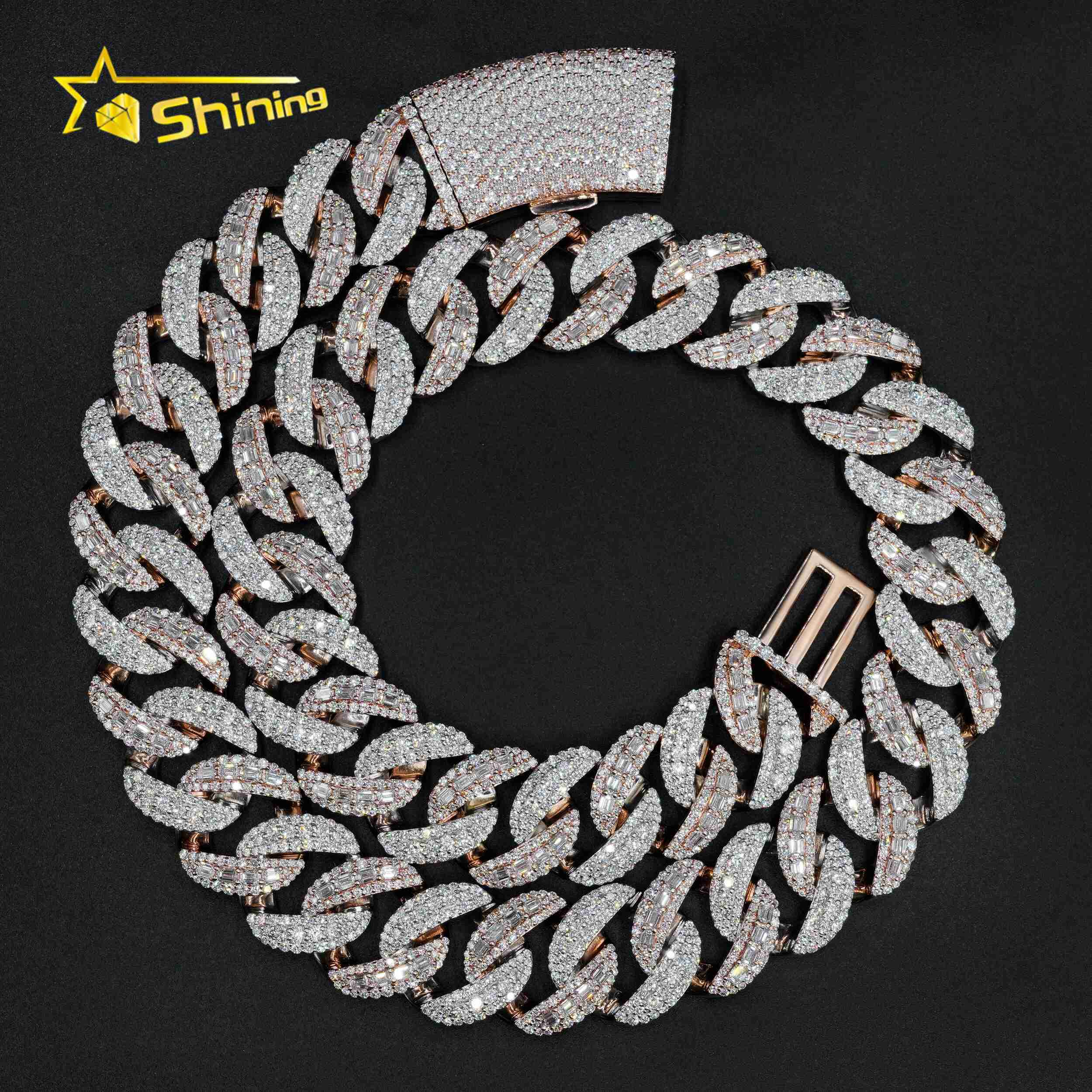 Luxury Jewelry 10K Rose Gold Mix White Gold VVS1 Lab Grown Diamond Cuban Link Chain Necklace 22MM Width