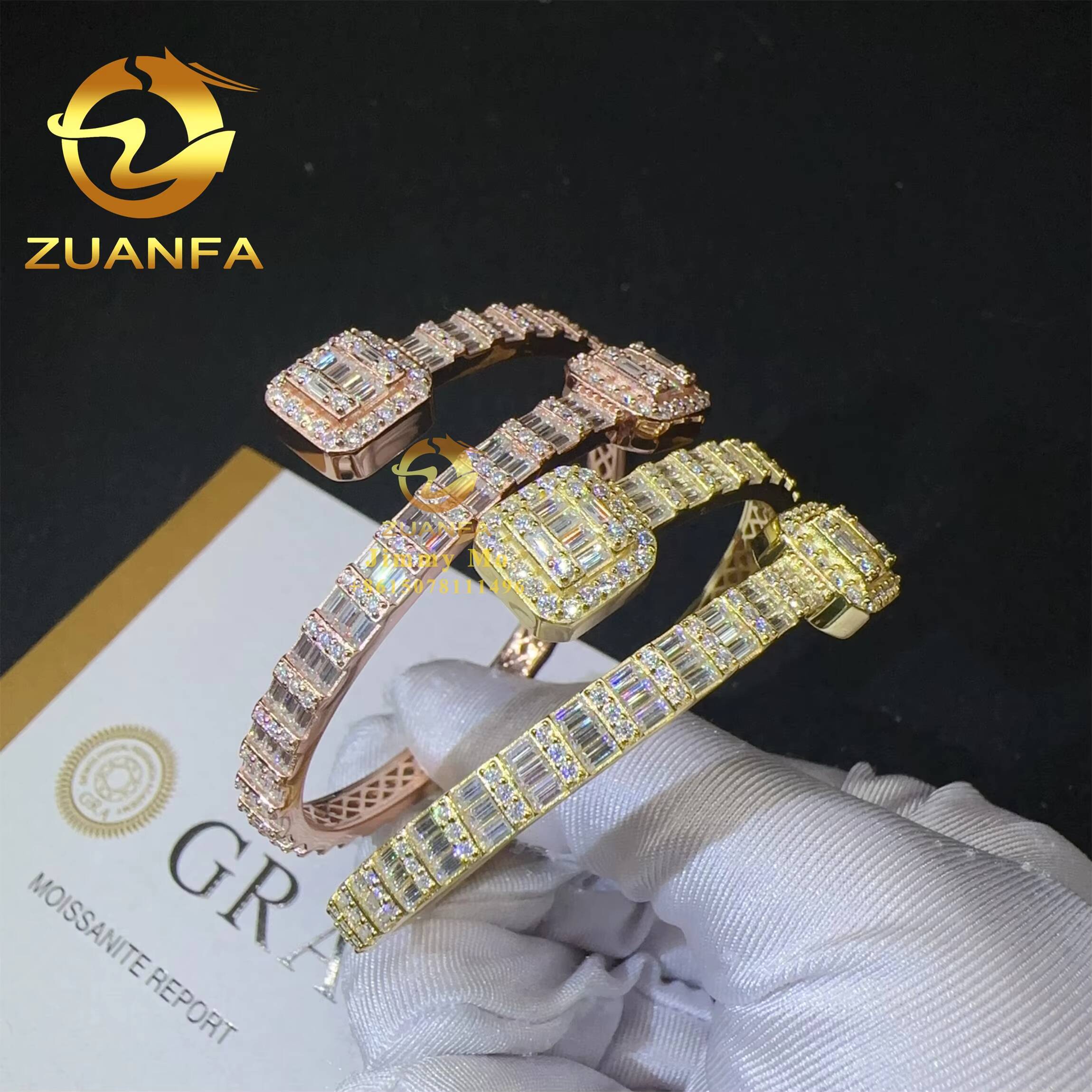 Wholesale Price Pass Diamond Tester 925 Silver Iced Out Hip Hop Jewelry VVS1 Baguette Moissanite Diamond Bracelet Bangle