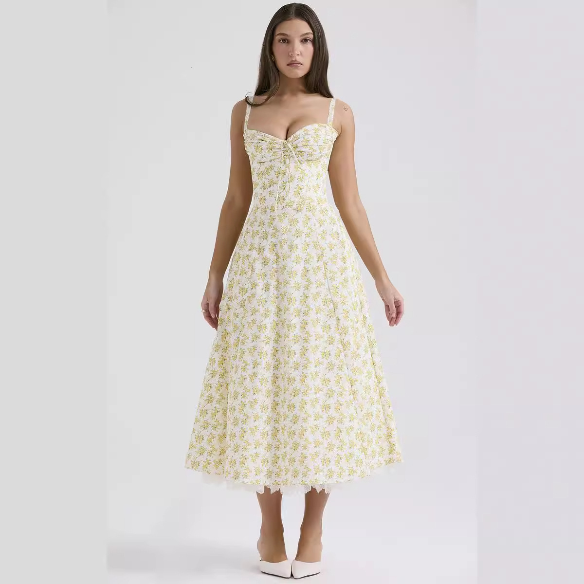 Elegant Floral Series French Style Summer Strap Gentle Dress Slimming Floral Strap Long Dress