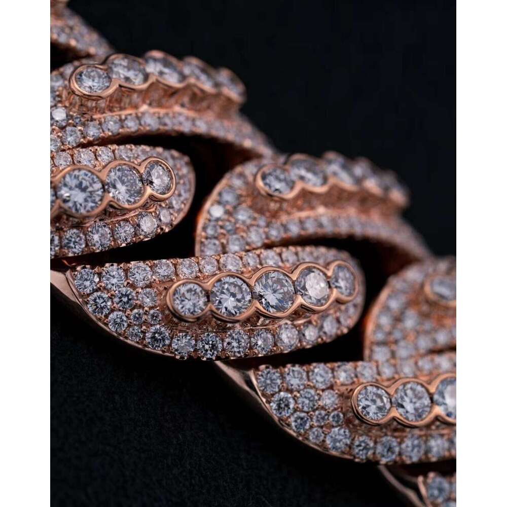 9K-14K Gold CVD Lab Dia Double Row Cuban Chain for Men Hip Hop with IGI 30% Deposit