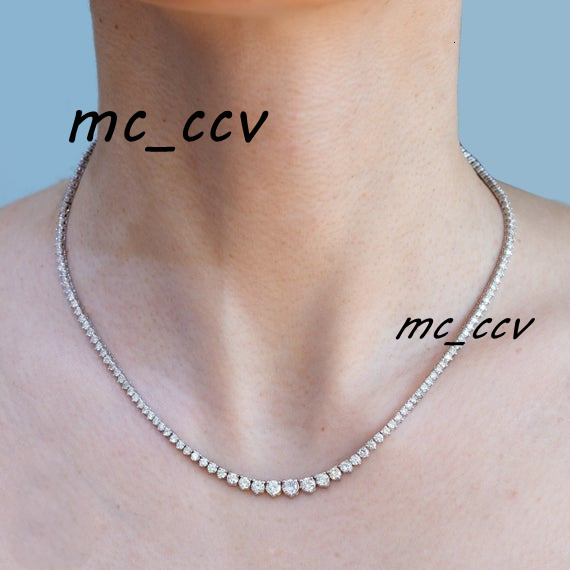 3 Prong Tennis Necklace in 14k White Gold Moissanite Tennis Eternity Chain 17 D Color Diamond Gift Tennis Chain