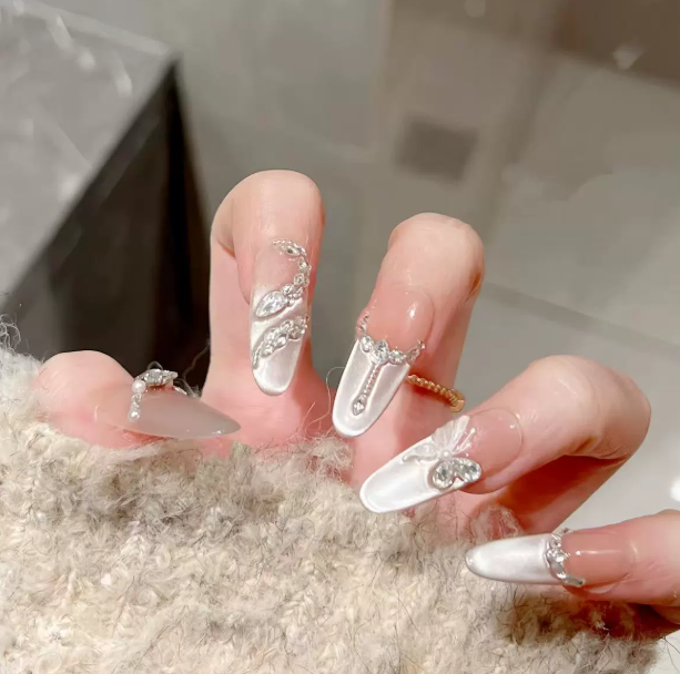 False Nails Metal magic mirror powder nail /Punk style nail/Y2k style Nails /Elegant Nails/3D nail/hand made Press on Nails/Press on Nails 230927