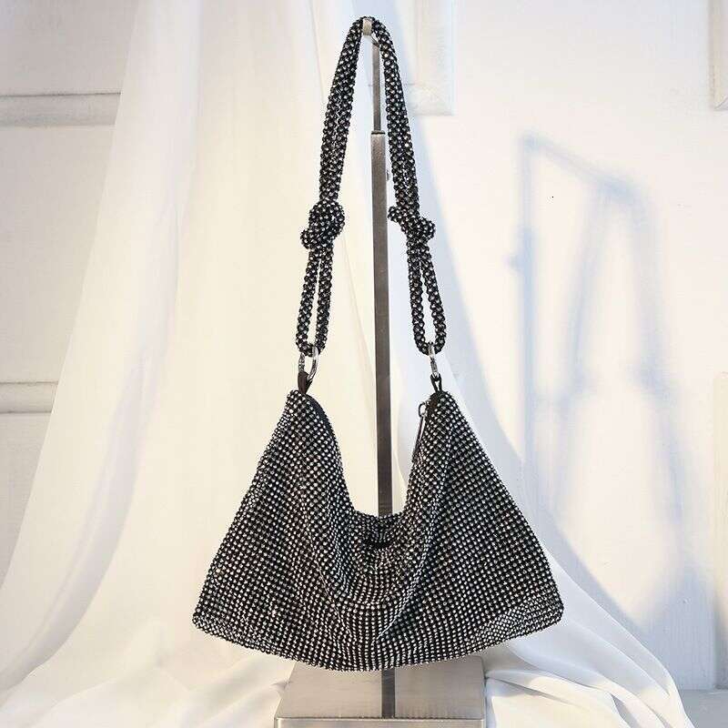 Women's Evening Bags Handbag Knotted Rhinestones Full Hand Set Dia Underarm Dinner Bag Lady