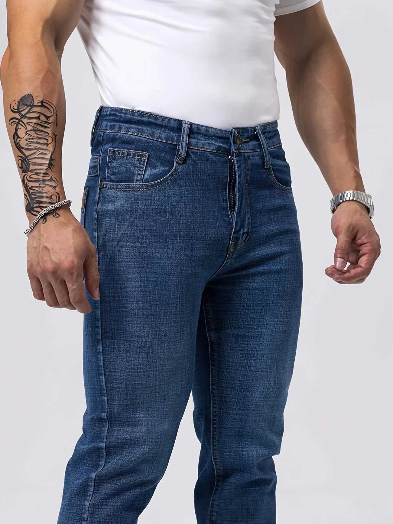 2025 New Business Mens Jeans Casual Straight Stretch Fashion Classic Blue Work Denim Trousers Male Brand Clothing 2940size W250905