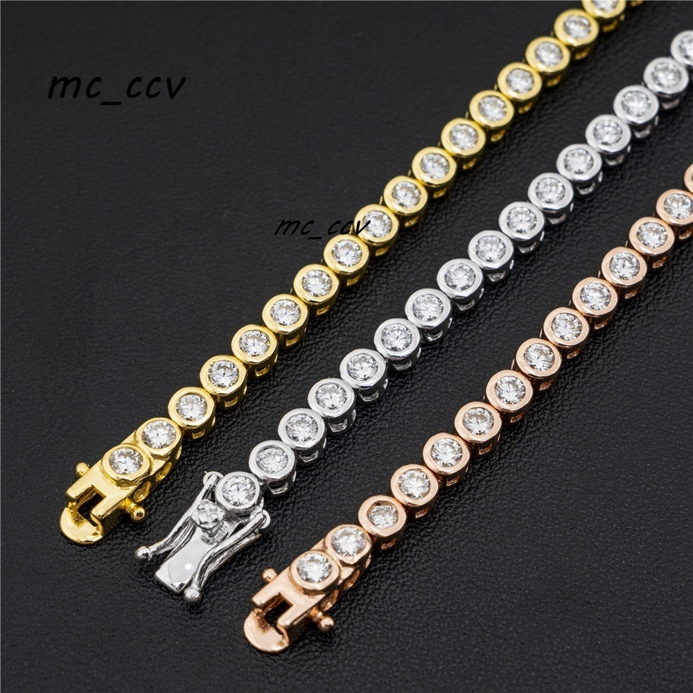 Wholesale 925 Silver 3mm Diamond Hiphop Jewelry VVS Moissanite Necklace Bezel Setting Moissanite Tennis Chain Necklace