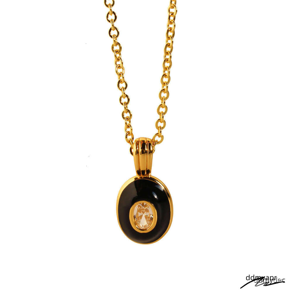 Niche High Quality Black Gold Enamel Glaze Oval Pendant Necklace Fashionable Zircon Layered Sweater Chain ddmydec 762 ddmydec