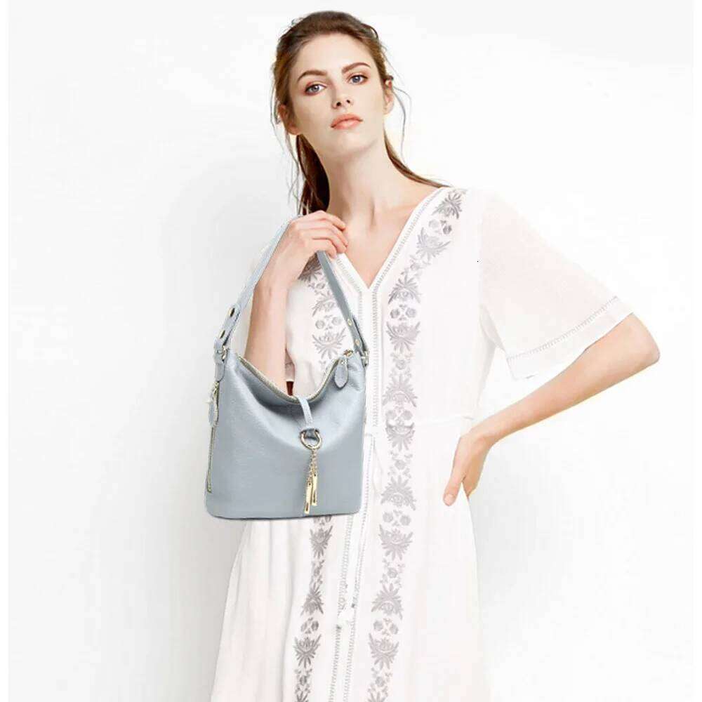 Zency Elegant Blue Women Shoulder Bag 100% Genuine Leather White Hobos Handbag Lady Messenger Purse Charm Lock Decoration Red