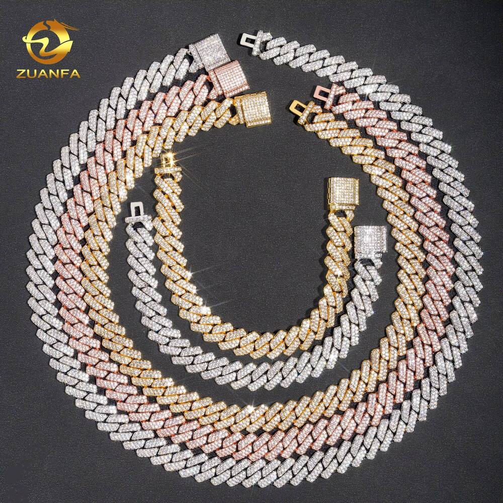 Hip Hop Jewelry 18k Gold Plated Brass Moissanite Custom High Quality 5A Moissanite Iced Out Cuban Link Chain