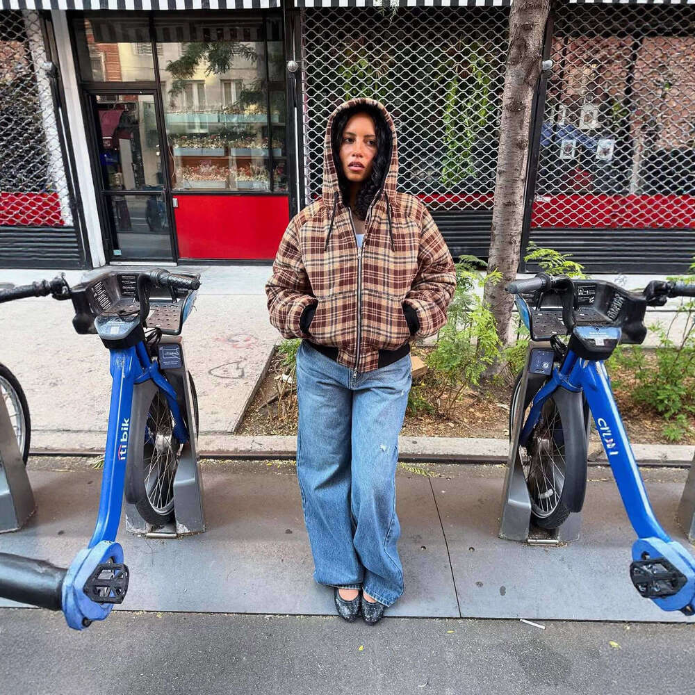 2025 New Double-Sided Hooded Zipper Sweatshirt Autumn Winter American Plaid Patchwork Cardigan Top for Men and Women