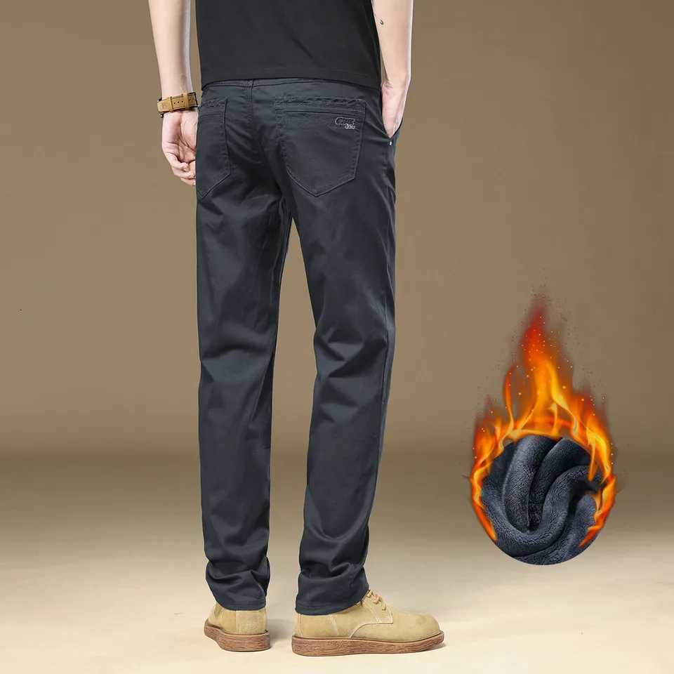 Mens Casual Pants Soft Elastic StraightLeg Warm Business Fashionable AllMatch Commuting Autumn and Winter Thermal Long Pants W250905