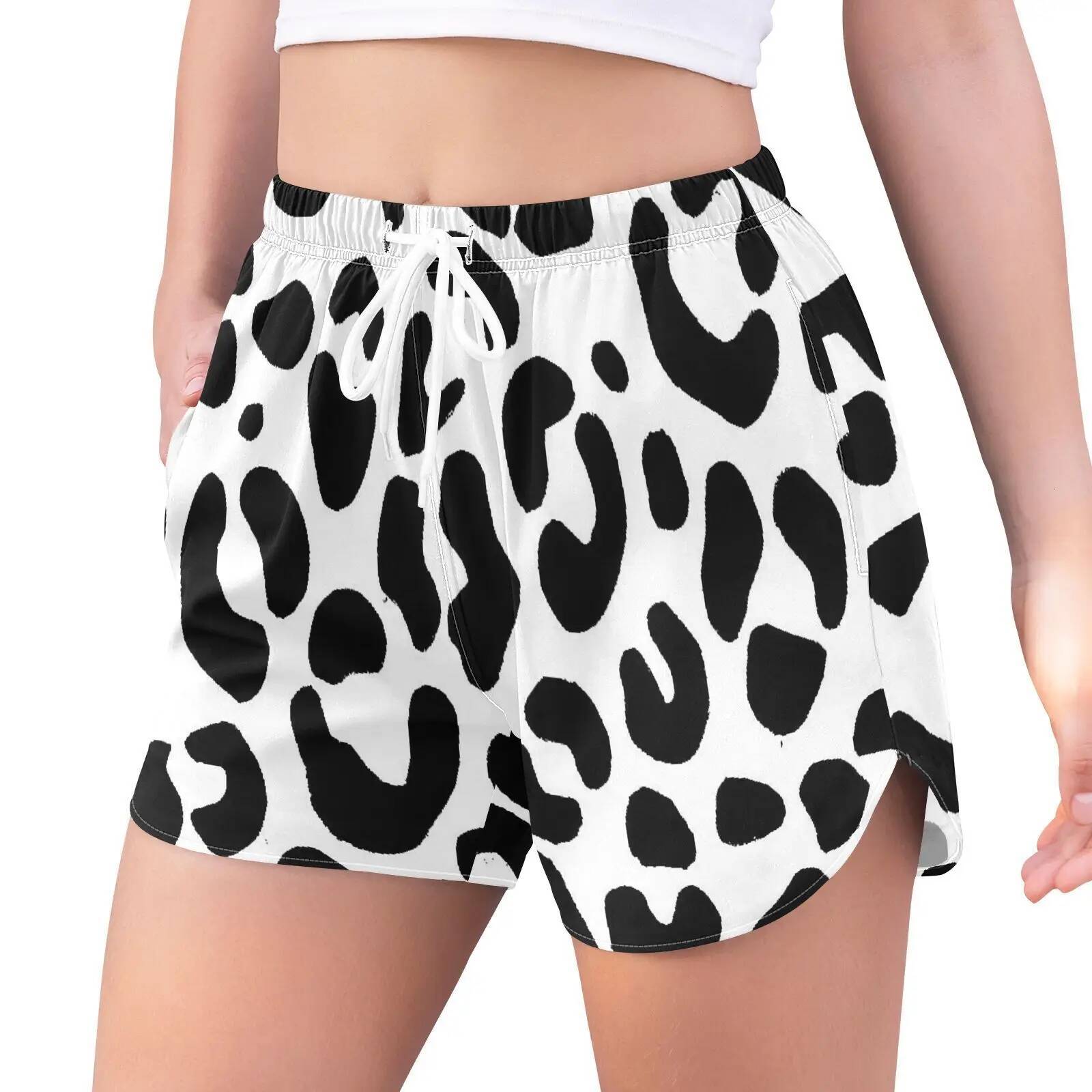 Womens 2 in 1 Running Casual Athletic Gym Yoga Workout Shorts Spandex Tennis athletic shorts Summer Leopard print design