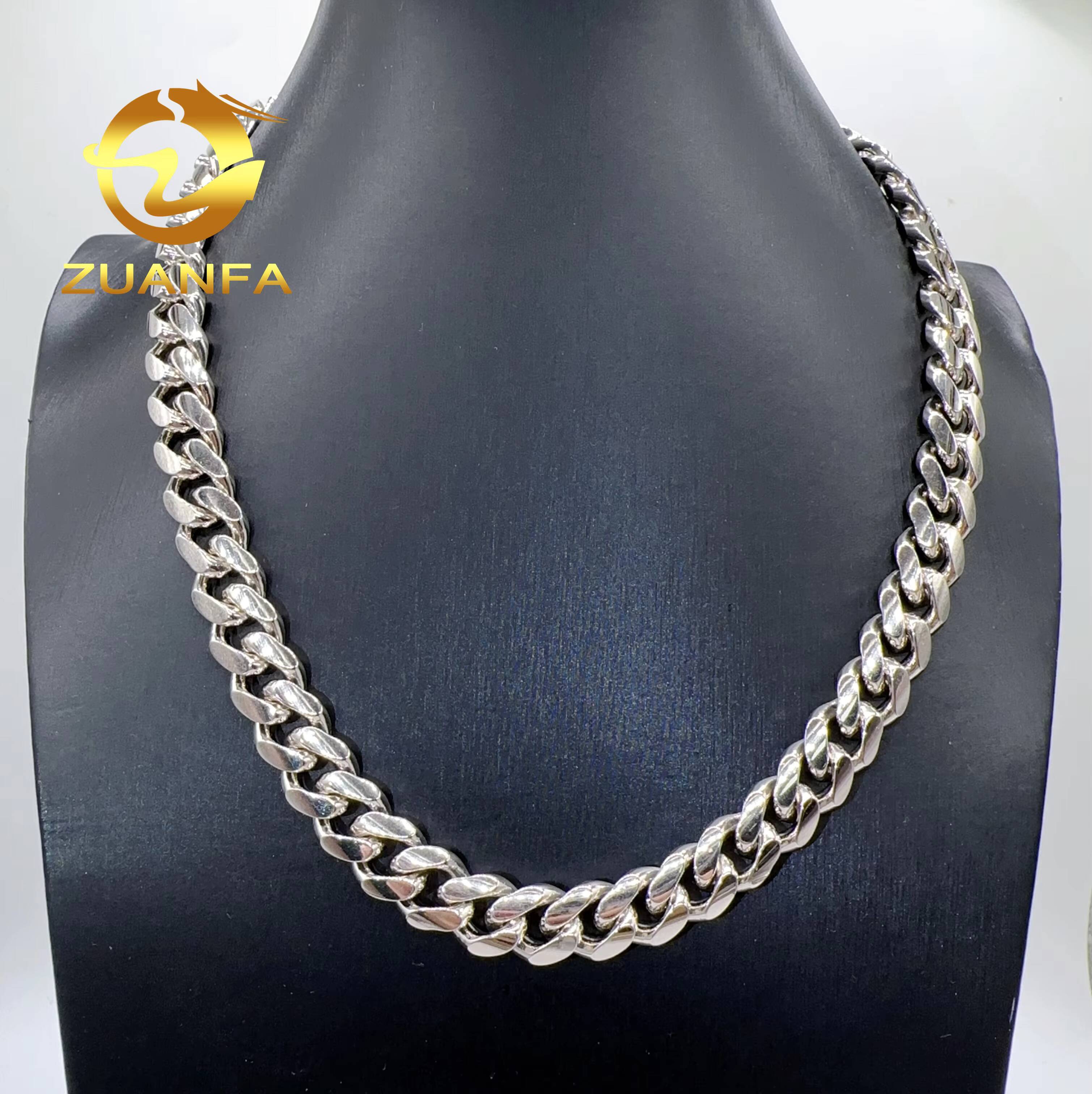 Wholesale Hip Hop Jewelry Luxury 12mm Moissanite Clasp Solid Sterling Silver Miami Cuban Link Chain Necklace for Men