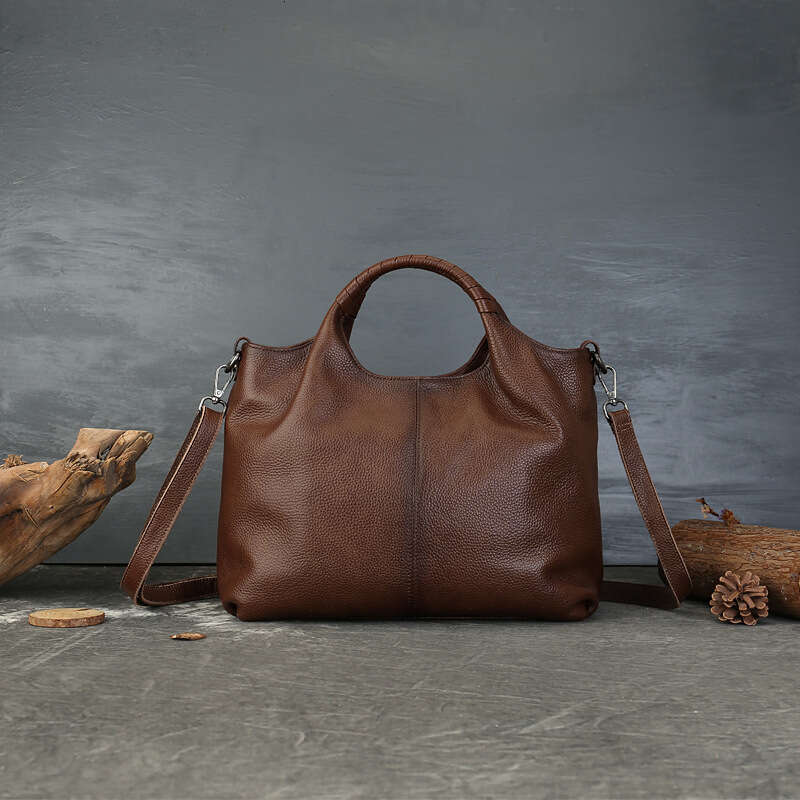 Handbag High-End Genuine Leather Women's Ethnic Style Top Layer Cowhide Large Capacity Tote Bag