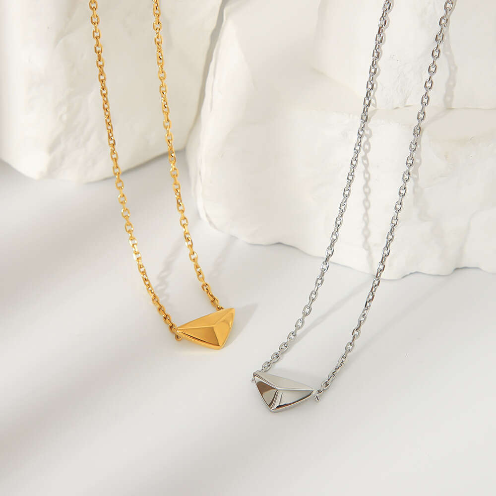 DHpet 2025 Summer: Women's French - inspired 18K - Plated Stainless - steel Geometric Inverted - triangle Diamond Pendant Necklace