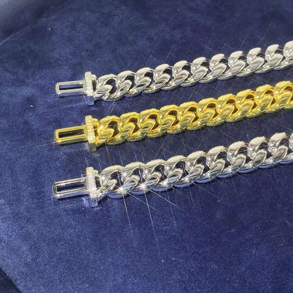 Luxurious Iced Cuban Chain 12-14mm Silicon Stone Sier Necklace Men's Hip Hop Gift 16k Gold Plated