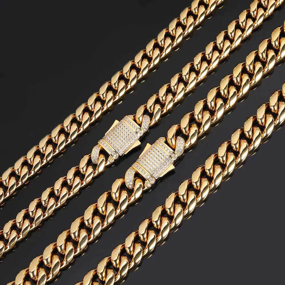 GZYS JEWELRY Wholesale 10mm 12mm High Quality Gold Necklace Miami Cuban Link Chain Stainless Steel 18k Gold Plated Chain