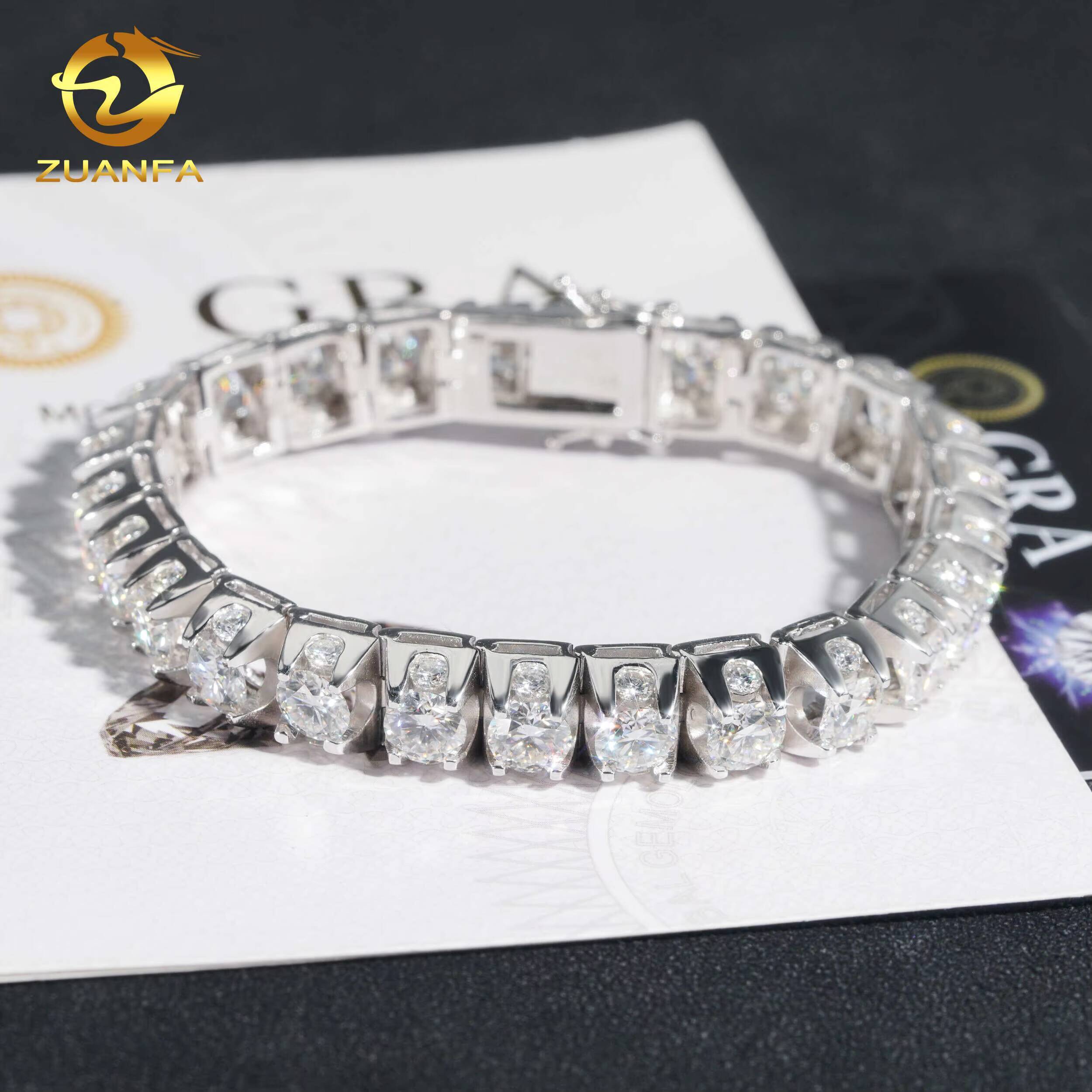 Ready to Ship Christmas Gift Men Fashion Unique Design Sterling Silver 925 65MM Side Iced Tennis Bracelet Diamond Moissanite