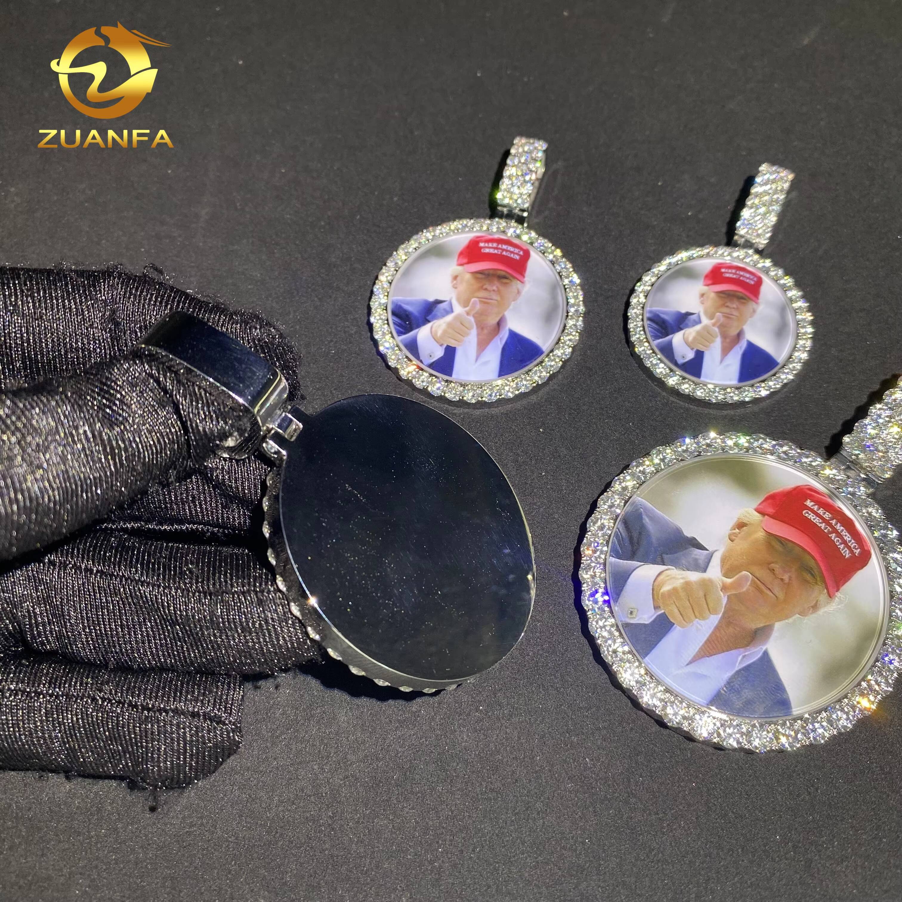 Free Framing Custom Iced Out Hip Hop Moissanite Picture Pendant Water Proof Silver VVS Moissanite Diamond Memory Photo Pendant