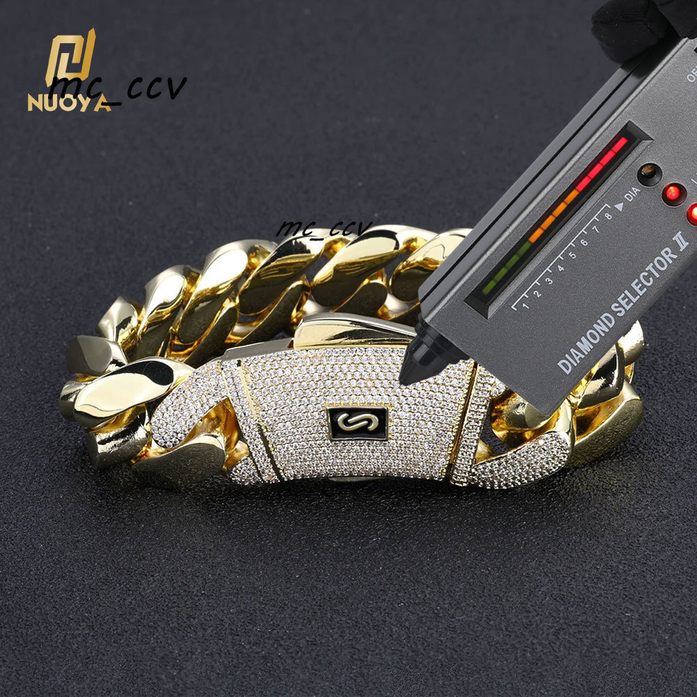 NUOYA Luxury Monaco Style Cuban Link Chain 925 Silver Smooth Cuban Bracelet Iced Out VVS Moissanite Cuban Bracelet Fine Jewelry