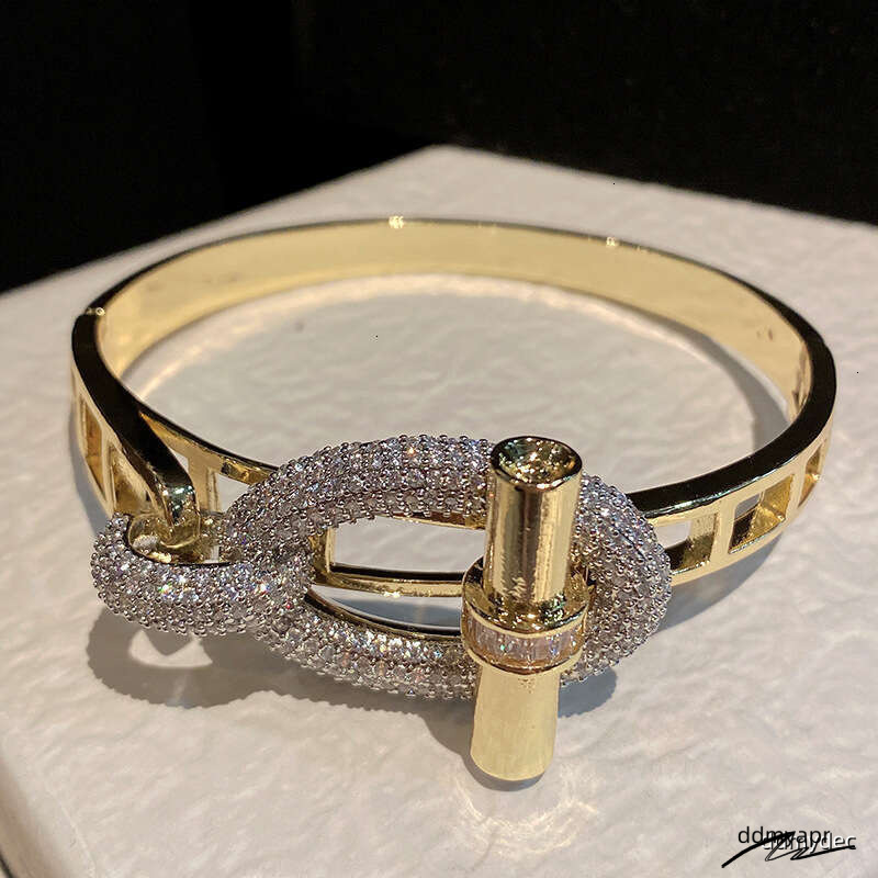 New Horizontal Bar OT Series Ring Bracelet Set Pig Nose Light Copper ddmydec Inlaid With Zircon ddmydec