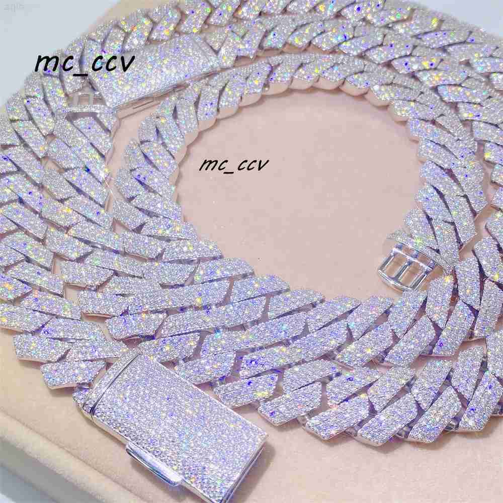 Bling Hiphop Jewelry 18mm 20 22 Diamond Iced Out Vvs Moissanite 925 Silver Cuban Link Chain