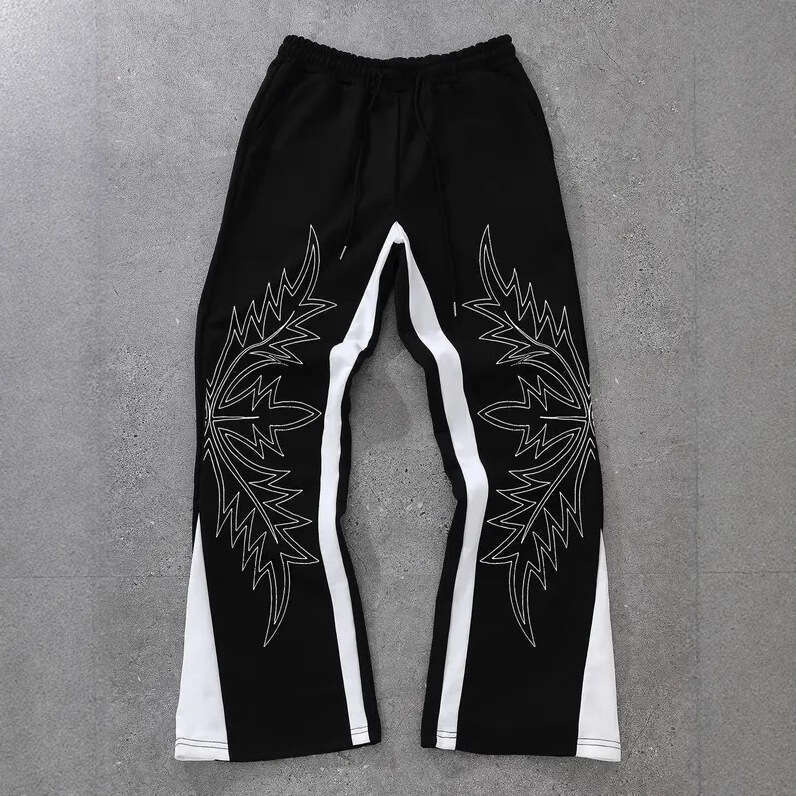 Design Sense Printed Straight Street Fashion Loose Wide-Leg Long Pants Sweatpants for Men