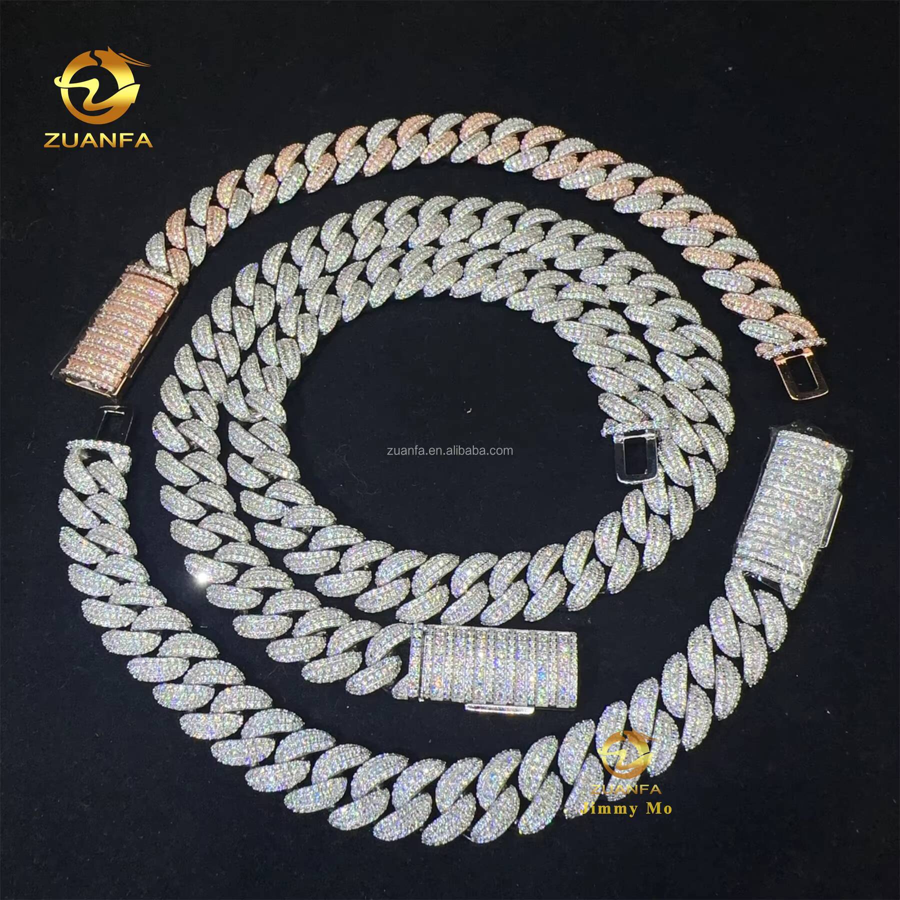 GRA Certificate Popular 925 Solid Silver 13mm Moon Shape Big Guy Buss Down Iced Out Hip Hop Moissanite Miami Cuban Link Chain