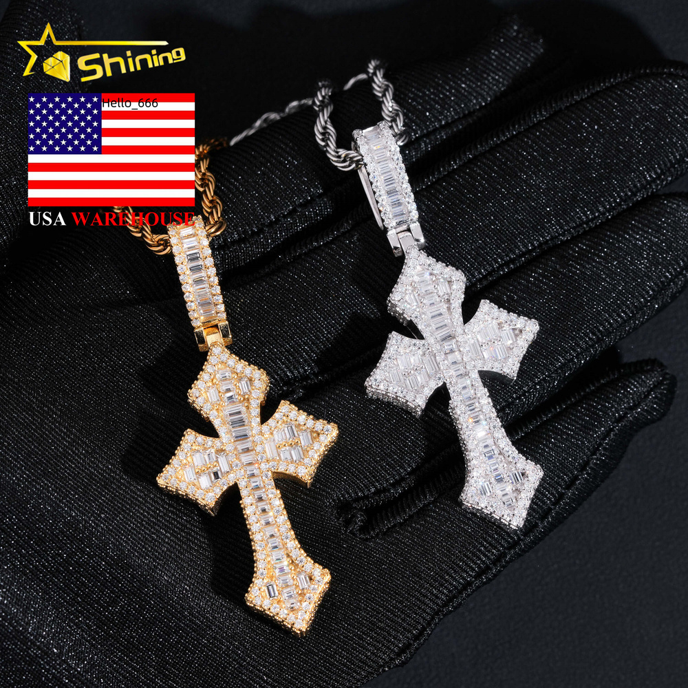 USA Local Stock Fast Shipping Iced Out Cross Moissanite Pendant Men Hip Hop 925 Silver Gold Plated VVS Moissanite Charms Pendant