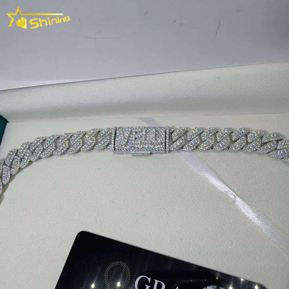 Pass Tester VVS Moissanite Laboratory Sier Necklace and Hip-Hop Iced Jewelry 10mm Cuban Chain