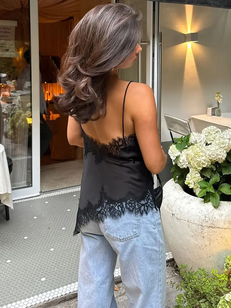 Tossy Lace Printed VNeck Camisole Female Patchwork Backless Sexy Summer Fashion Cropped Y2k Top Womens Tank Tee 250905