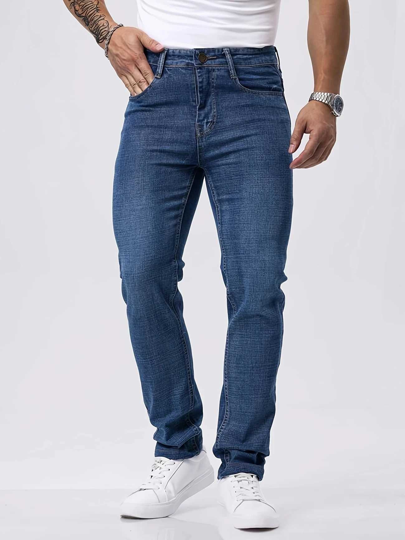 2025 New Business Mens Jeans Casual Straight Stretch Fashion Classic Blue Work Denim Trousers Male Brand Clothing 2940size W250905