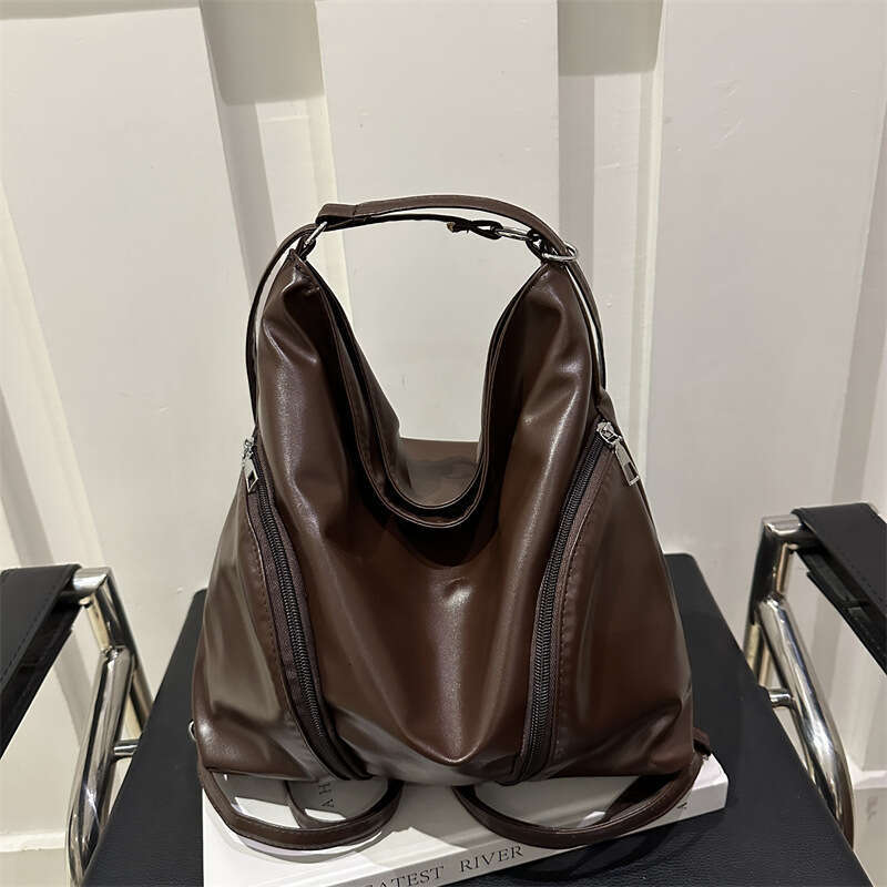 Soft Leather Women's 2025 New Large Capacity Commuter Backpack Single Shoulder Crossbody Simple Casual Trendy Tote Bag