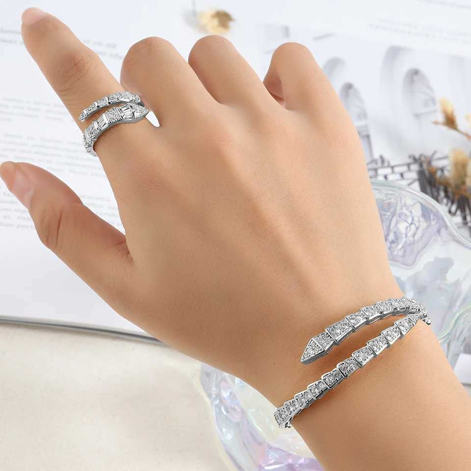 Htpwe Fashion Snake Bone Bracelet Ring Set For Wen 18k Gold Couple Holiday Gift Bracelet Ring Set Party Daily Jewelry S250905